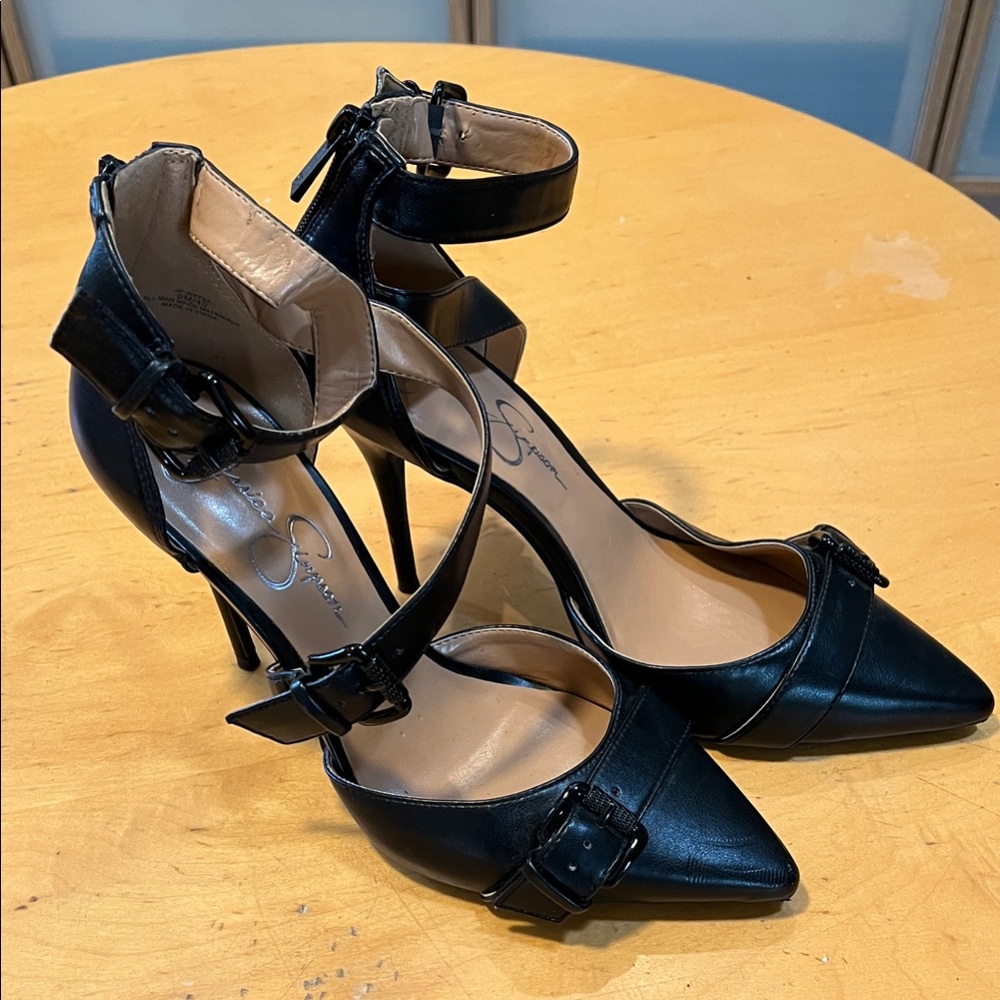 Jessica Simpson Stiletto Pump Heels Womens 9M Black Strappy Shoes
